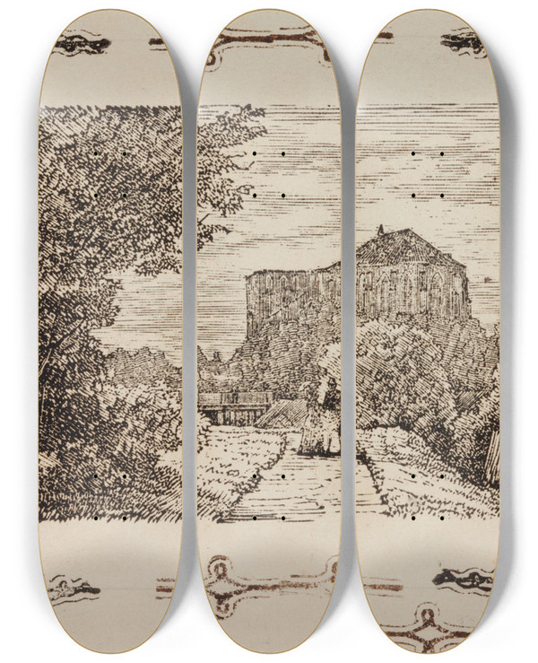 Triptych art skateboard deck of Hermann Eduard Hartmann Toome Varemed by Hermann Eduard Hartmann (1817-1880)