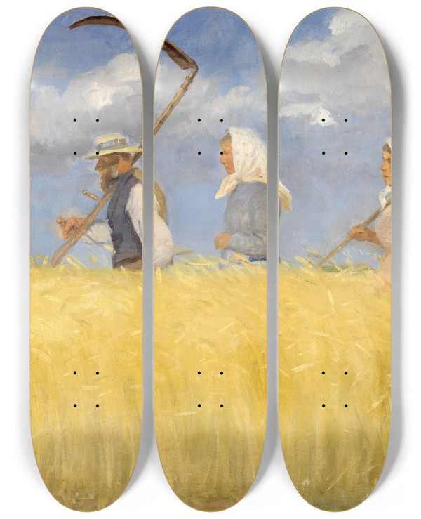 Triptych art skateboard deck of Anna Ancher Harvesters by Anna Ancher (1859-1935)