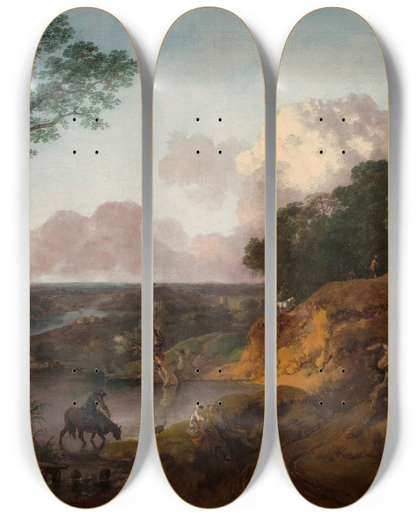 Triptych art skateboard deck of Thomas Gainsborough View In Suffolk by Thomas Gainsborough (1727-1788)