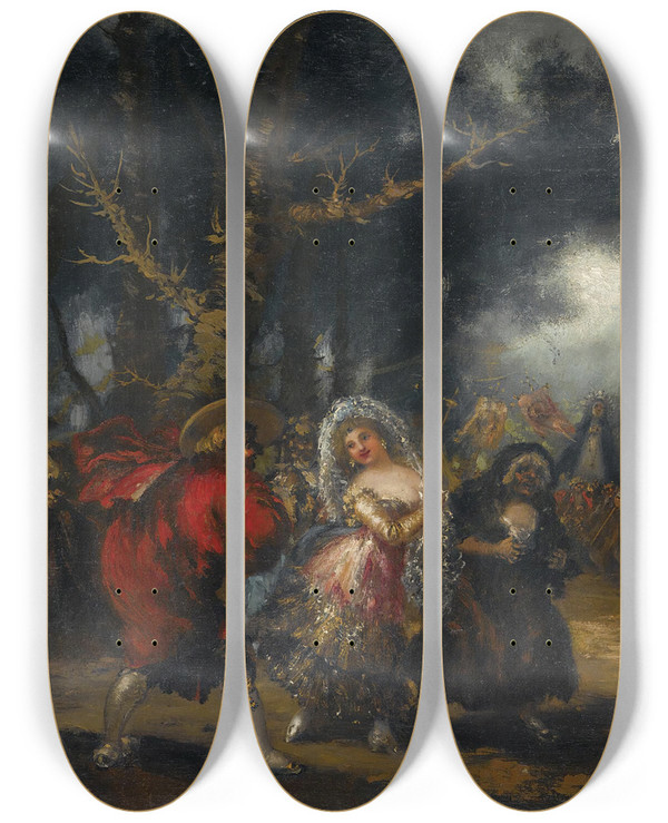 Triptych art skateboard deck of Eugenio Lucas Villamil La Procesin The Procession by Eugenio Lucas Villamil (1858-1918)