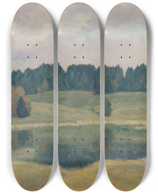 Triptych art skateboard deck of Mathilde Sittaall Abend Am Mittenwaldsee by Mathilde Sitta-All (1871-1942)