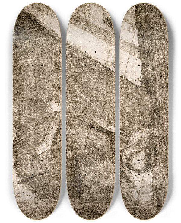 Triptych art skateboard deck of Edgar Degas Aux Ambassadeurs by Edgar Degas (1834-1917)