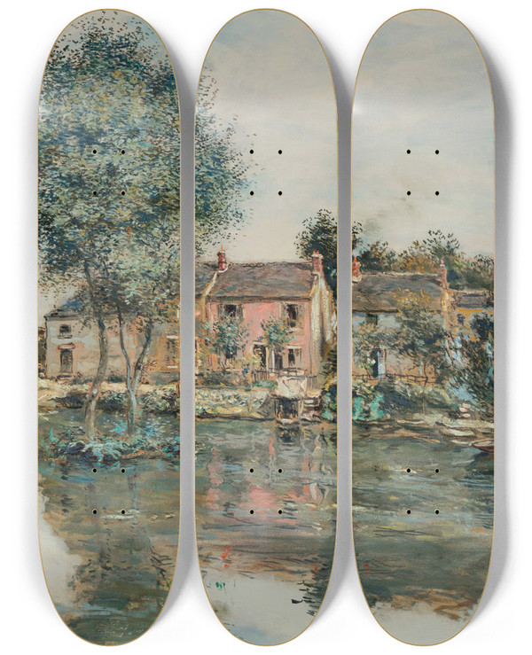 Triptych art skateboard deck of Jean Franois Raffalli La Maison Rose Bord De Loise by Jean Francois Raffaelli (1850-1924)