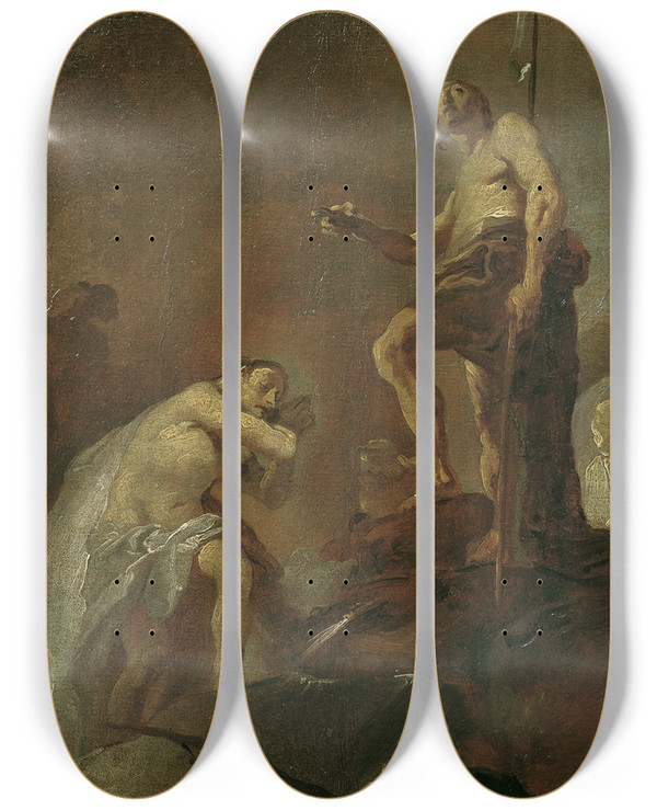 Triptych art skateboard deck of Joseph Winterhalder The Younger Die Taufe Christi by Joseph Winterhalder the younger (1743-1807)