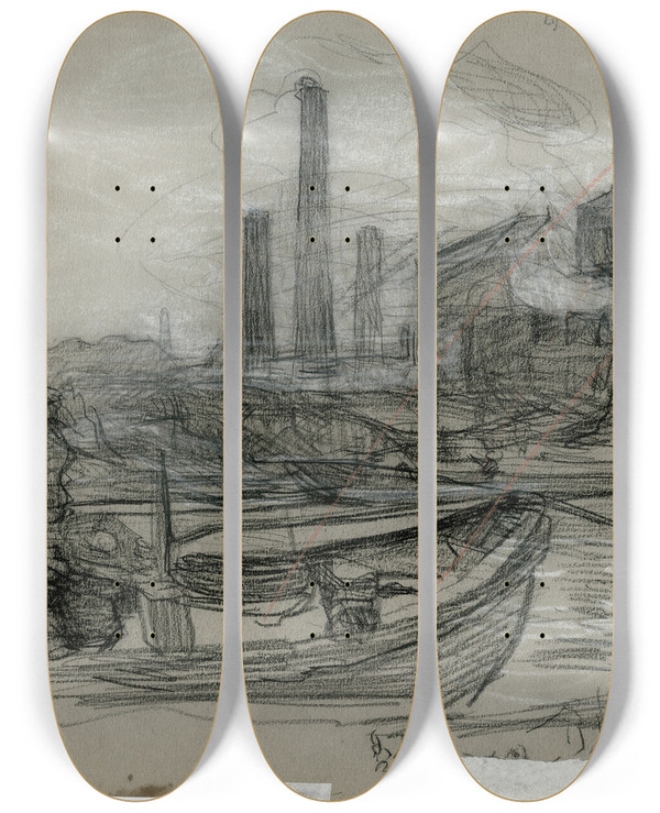 Triptych art skateboard deck of Isaac Israls Fabriek by Isaac Israels (1865-1934)