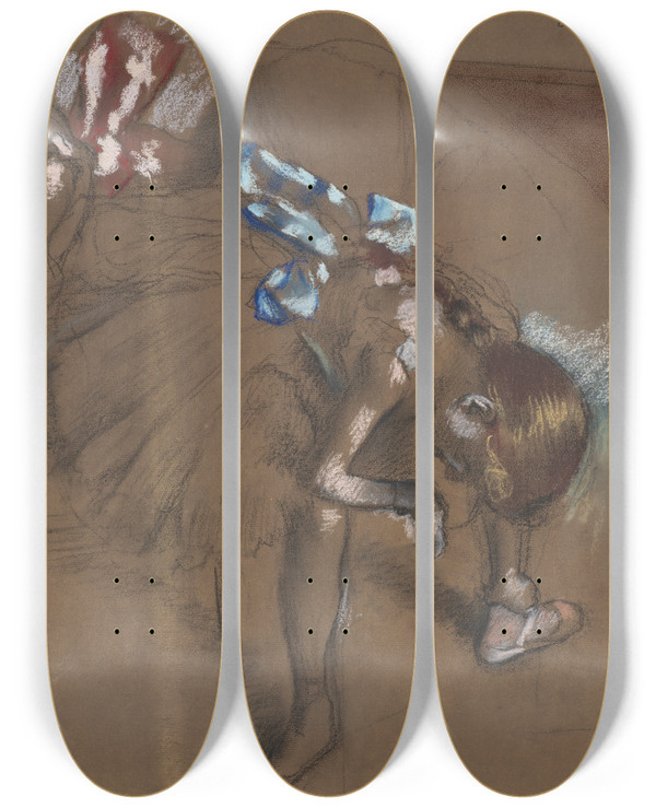 Triptych art skateboard deck of Edgar Degas Three Dancers Resting by Edgar Degas (1834-1917)
