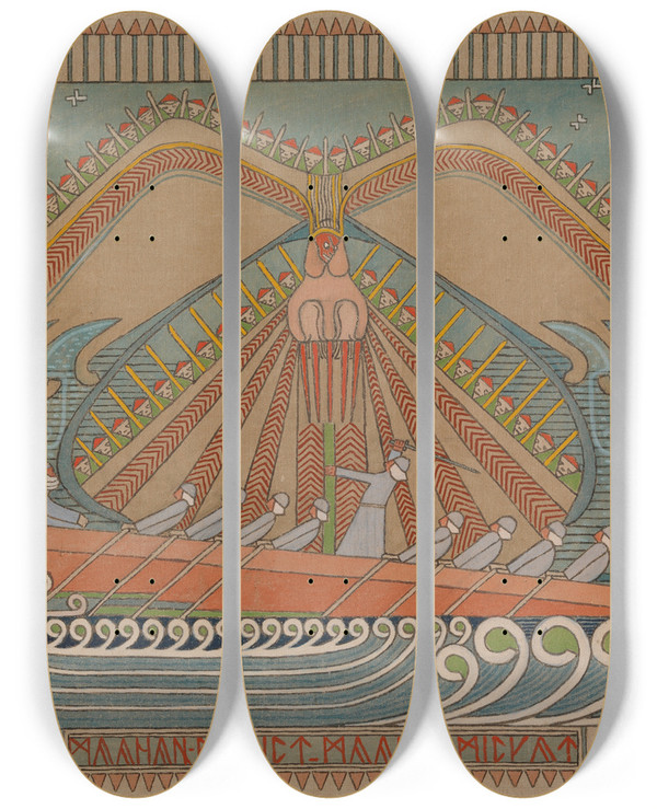 Triptych art skateboard deck of Joseph Alanen The Defence Of The Sampo by Joseph Alanen (1885-1920)