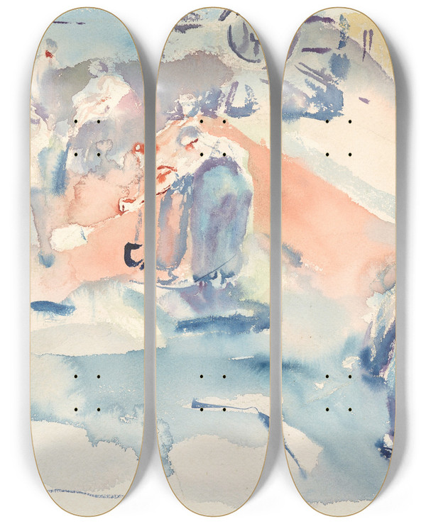Triptych art skateboard deck of Edvard Munch Bygningsarbeid by Edvard Munch (1863-1944)