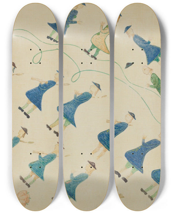 Triptych art skateboard deck of John Oster Crewel Embroidery_2 by John Oster