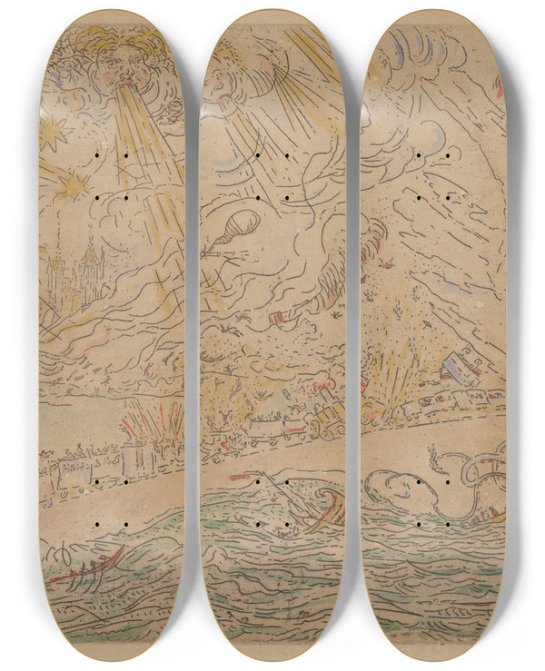 Triptych art skateboard deck of James Ensor De Cataclysmen by James Ensor (1860-1949)