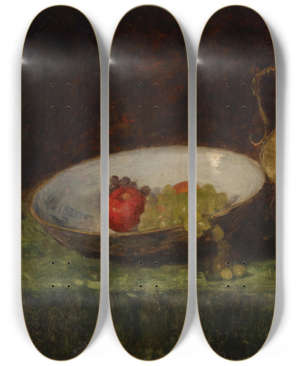 Triptych art skateboard deck of William Merritt Chase Still Life Fruit And Copper Pot by William Merritt Chase (1849-1916)