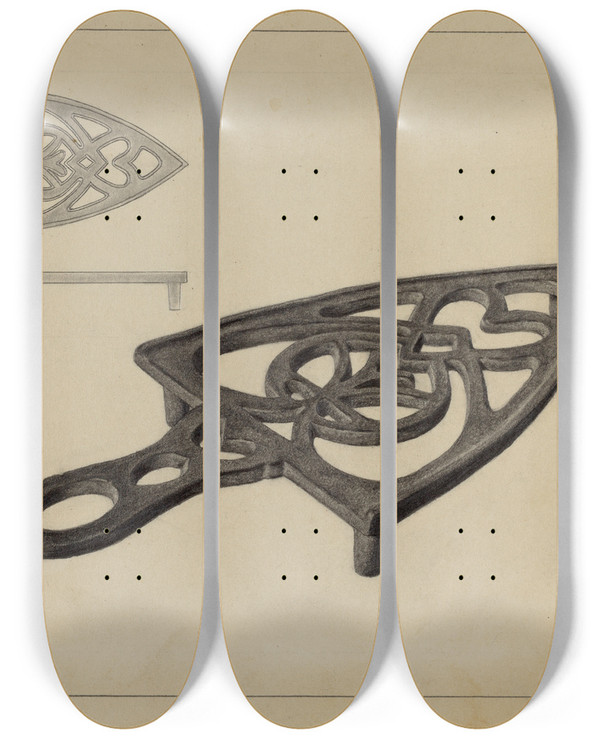 Triptych art skateboard deck of Jack Staloff Pa German Flatiron Holder by Jack Staloff