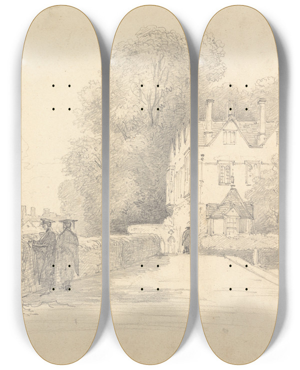 Triptych art skateboard deck of William Alfred Delamotte Merton College Oxford by William Alfred Delamotte (1775-1863)