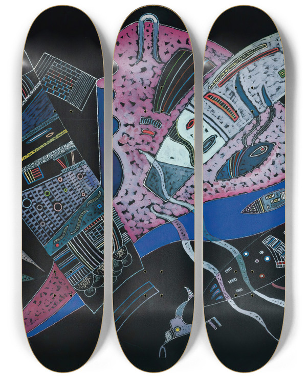 Triptych art skateboard deck of Wassily Kandinsky Concentr by Wassily Kandinsky (1866-1944)