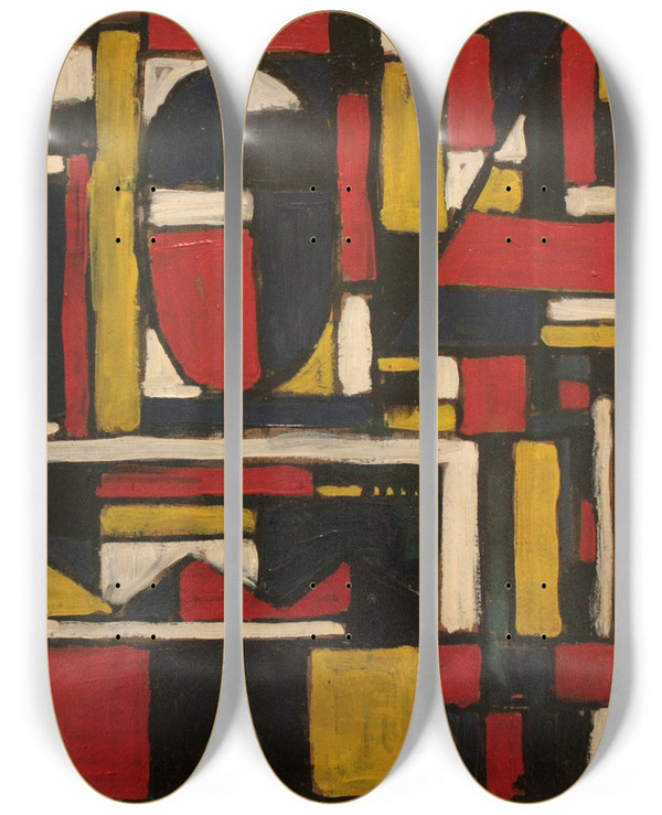 Triptych art skateboard deck of Joaqun Torresgarca Estructura Constructiva Con Formas Geomtricas by Joaqun Torres-Garca (1874-1949)