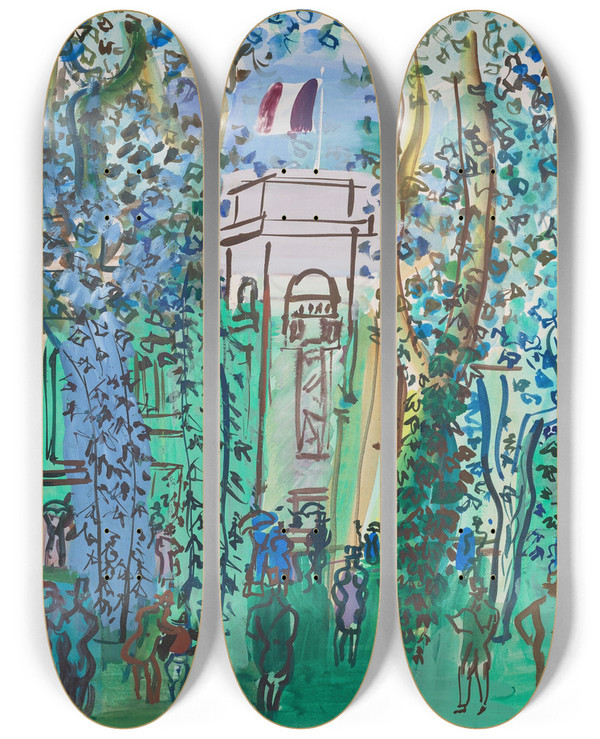 Triptych art skateboard deck of Raoul Dufy Le Pesage Deauville by Raoul Dufy (1877-1953)