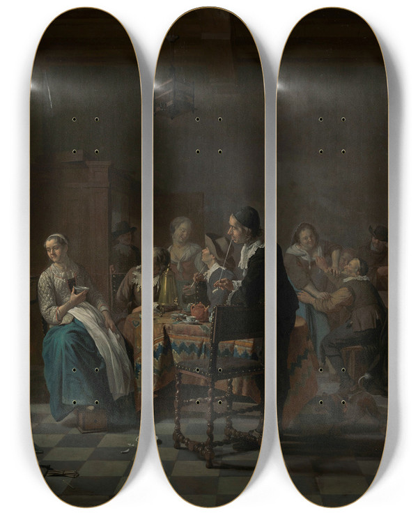 Triptych art skateboard deck of Jan Josef Horemans The Younger The New Song by Jan Josef Horemans The Younger (1714-1792)