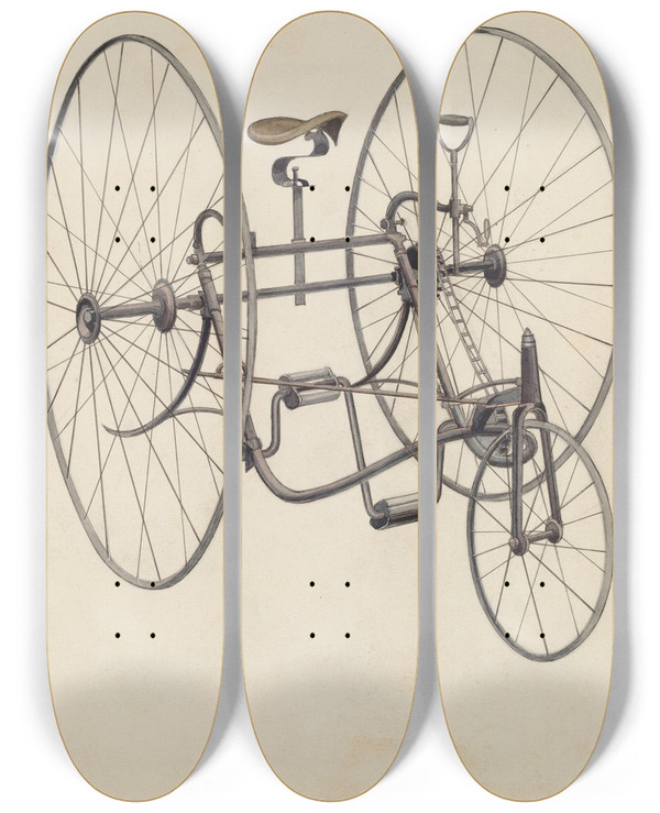 Triptych art skateboard deck of Harry G Aberdeen Bicycle by Harry G Aberdeen