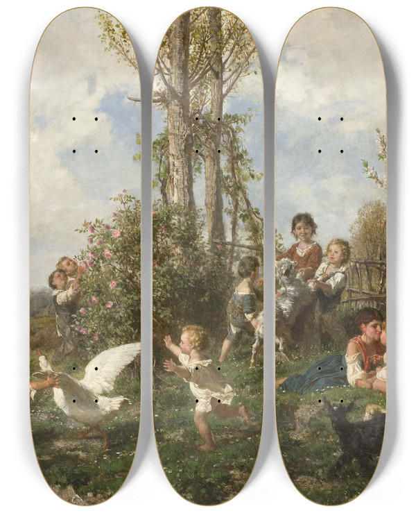 Triptych art skateboard deck of Filippo Palizzi Spring by Filippo Palizzi (1818-1899)