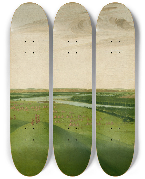 Triptych art skateboard deck of George Catlin Fort Union Mouth Of The Yellowstone River 2000 Miles Above St Louis by George Catlin (1796-1872)
