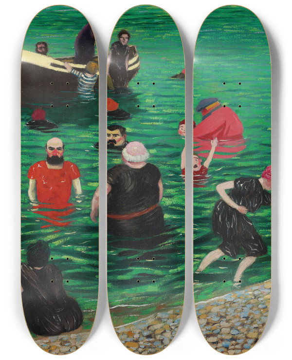 Triptych art skateboard deck of Flix Vallotton La Baignade Etretat by Felix Vallotton (1865-1925)