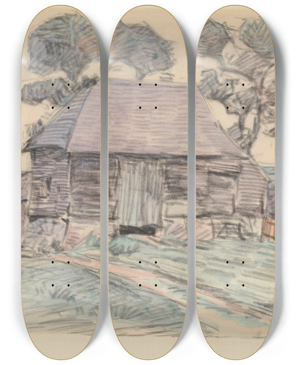 Triptych art skateboard deck of Robert Polhill Bevan A Sussex Barn_2 by Robert Polhill Bevan (1865-1925)