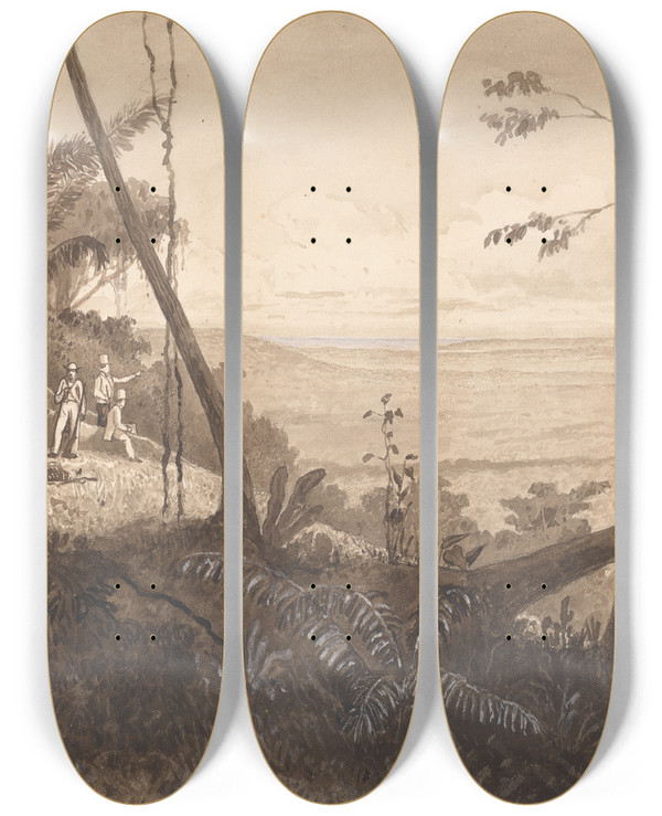 Triptych art skateboard deck of Michel Jean Cazabon Cedar Point Tamana by Michel Jean Cazabon (1813-1888)