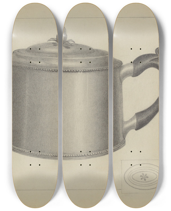Triptych art skateboard deck of Charles Garjian Silver Teapot by Charles Garjian