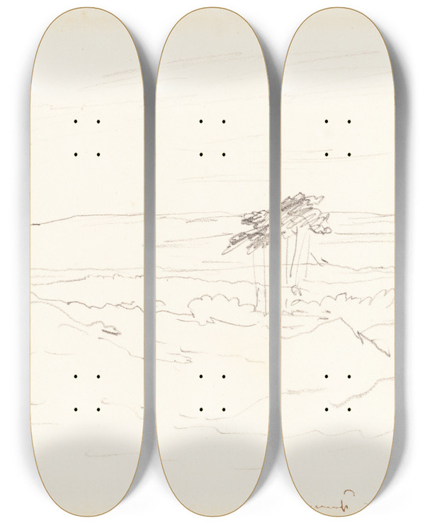Triptych art skateboard deck of John Linnell Hampstead Heath by John Linnell (1792-1882)