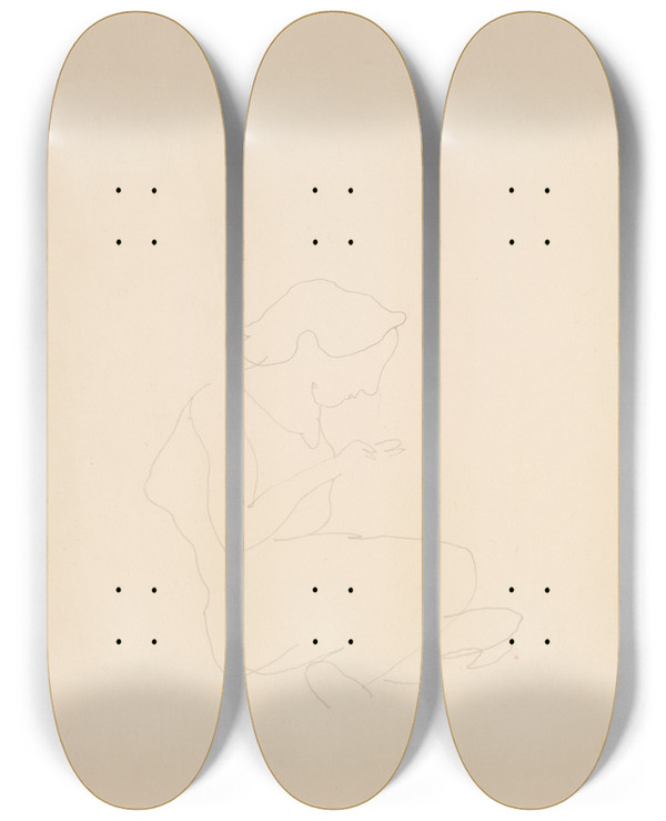 Triptych art skateboard deck of Charles Demuth Seated Woman Lookingdown by Charles Demuth (1883-1935)