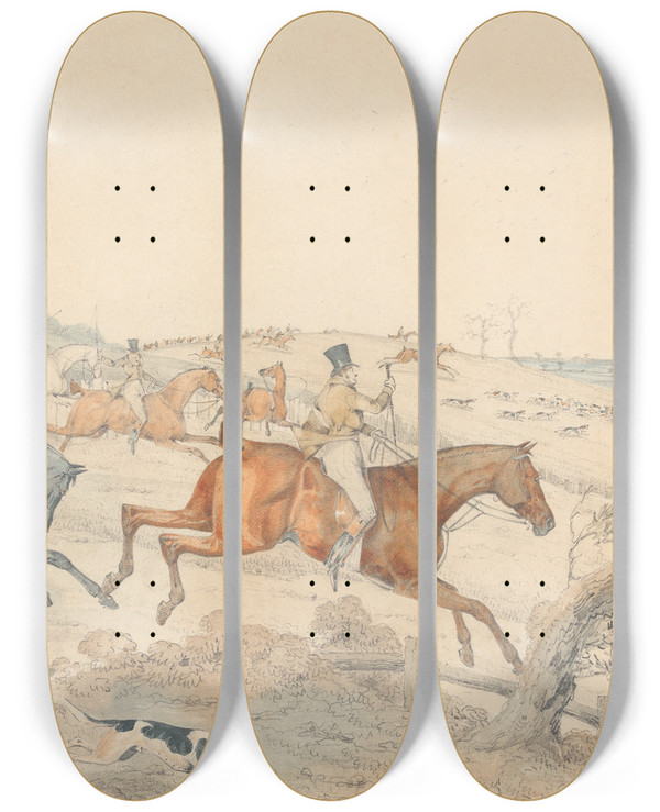 Triptych art skateboard deck of George Alken Full Cry by George Alken