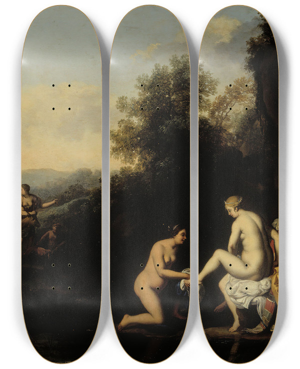 Triptych art skateboard deck of Daniel Vertangen Diana With Bathing Nymphs by Daniel Vertangen (1598-1681)
