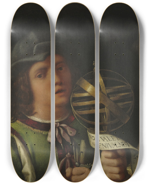 Triptych art skateboard deck of Giorgione Giovanni Borgherini And His Tutor by Giorgione (1477-1510)