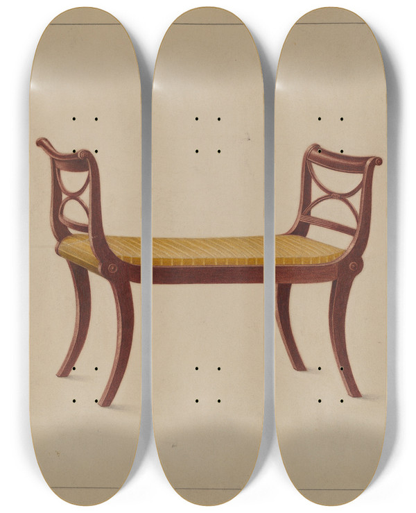 Triptych art skateboard deck of Ferdinand Cartier Window Seat by Ferdinand Cartier