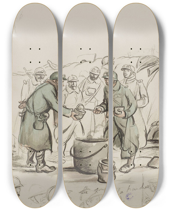 Triptych art skateboard deck of Georges Goursat Sem La Soupe La Tranche by Georges Goursat (Sem) (1863-1934)