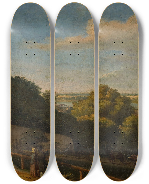 Triptych art skateboard deck of Marcin Zaleski Obona Street In Warsaw by Marcin Zaleski (1796-1877)