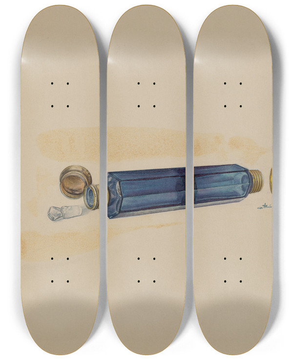 Triptych art skateboard deck of Ralph Atkinson Perfume Bottle by Ralph Atkinson (20-)