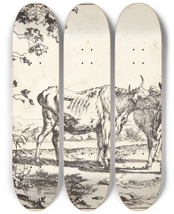 Triptych art skateboard deck of Marcus De Bye To Ker_2 by Marcus de Bye (1638-1688)