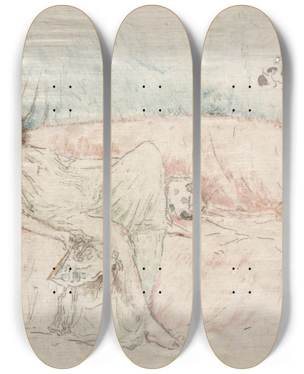 Triptych art skateboard deck of James Abbott Mcneill Whistler Draped Figure Reclining by James Abbott Mcneill Whistler (1834-1903)