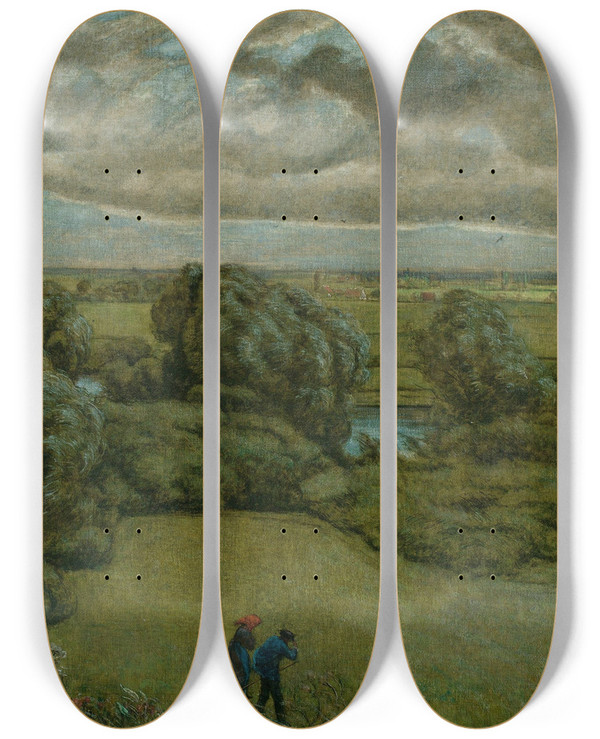 Triptych art skateboard deck of Hans Thoma Landscape In A Storm by Hans Thoma (1839-1924)