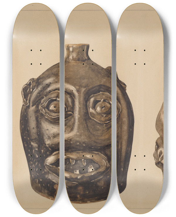 Triptych art skateboard deck of Yolande Delasser Grotesque Jug by Yolande Delasser (1935)