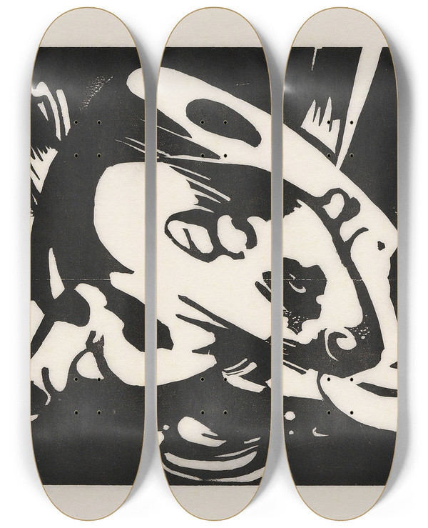 Triptych art skateboard deck of Franz Marc Der Stier by Franz Marc (1880-1916)