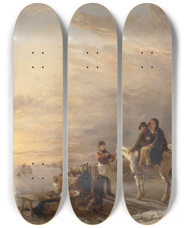 Triptych art skateboard deck of William Collins Frost Scene by William Collins (1788-1847)