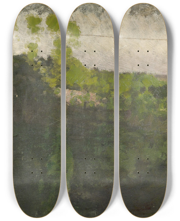 Triptych art skateboard deck of Giuseppede Nittis Der Teich Im Bois De Boulogne_2 by Giuseppe De Nittis (1846-1884)