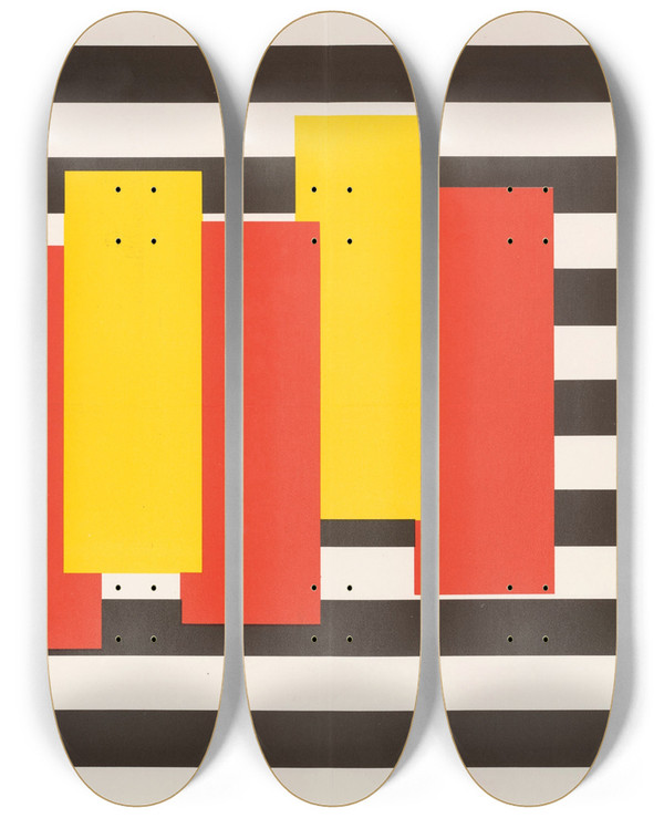 Triptych art skateboard deck of Us Information Agency Untitled_1 by U S Information Agency (1953-1999)