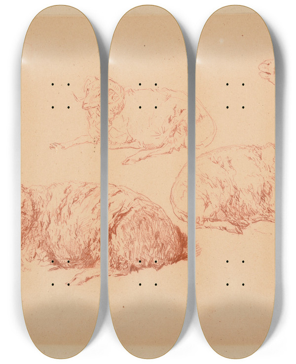 Triptych art skateboard deck of Jacquesraymond Brascassat Tudes De Bliers by Jacques Raymond Brascassat (1804-1867)