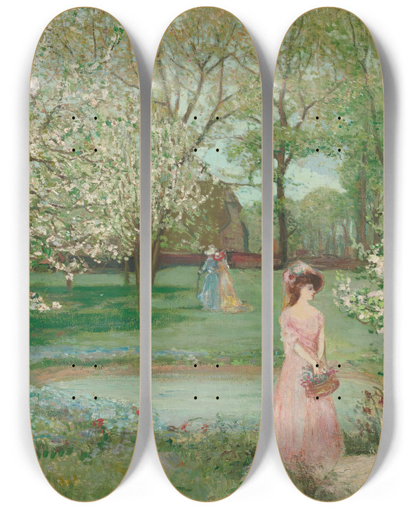 Triptych art skateboard deck of Charles Conder The Howe In Spring by Charles Conder (1868-1909)