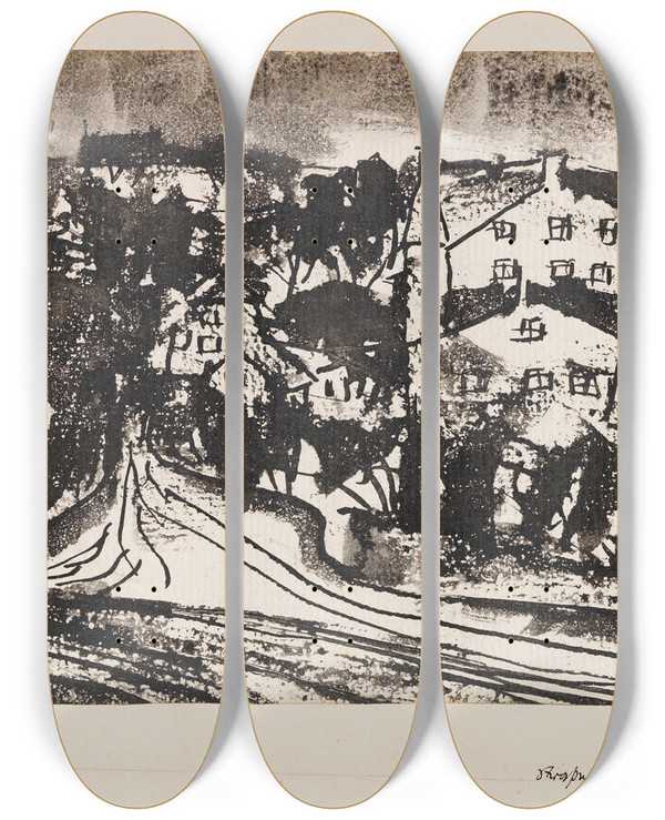 Triptych art skateboard deck of Paul Klee Straenverzweigung Bei Aufgeweichtem Boden by Paul Klee (1879-1940)