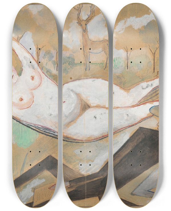 Triptych art skateboard deck of Zygmunt Waliszewski In A Hammock by Zygmunt Waliszewski (1897-1936)
