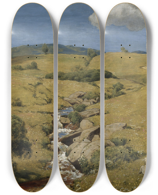 Triptych art skateboard deck of Hans Thoma View From The Black Forest by Hans Thoma (1839-1924)